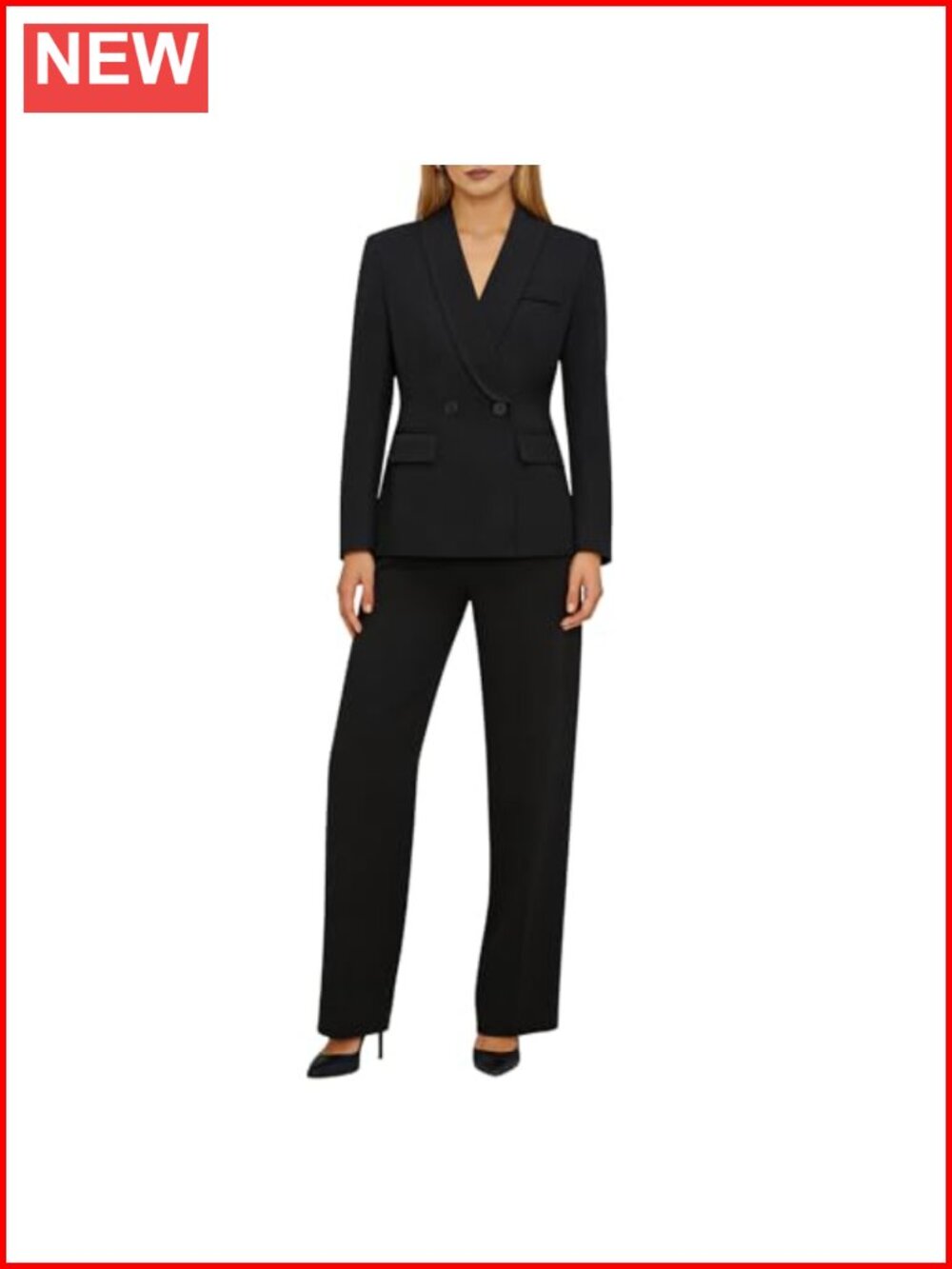 Women's 2 Piece Suit Set Double Breasted Blazer Straight Leg Pants Business